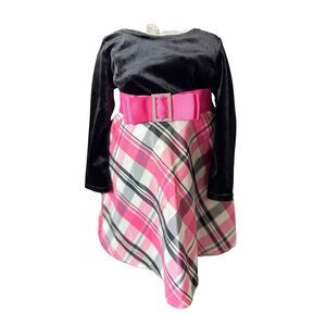 Dollie & Me Toddler Christmas Dress Size 2T Pink Black Plaid Pageant Elegant